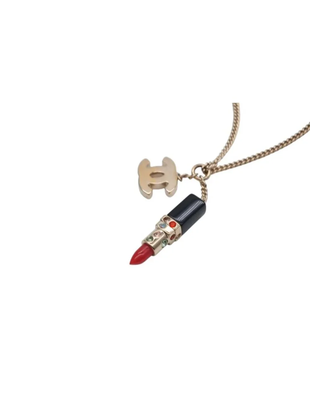 Chanel Lip Necklace 04 Metal Rhinestone Black Red Gold